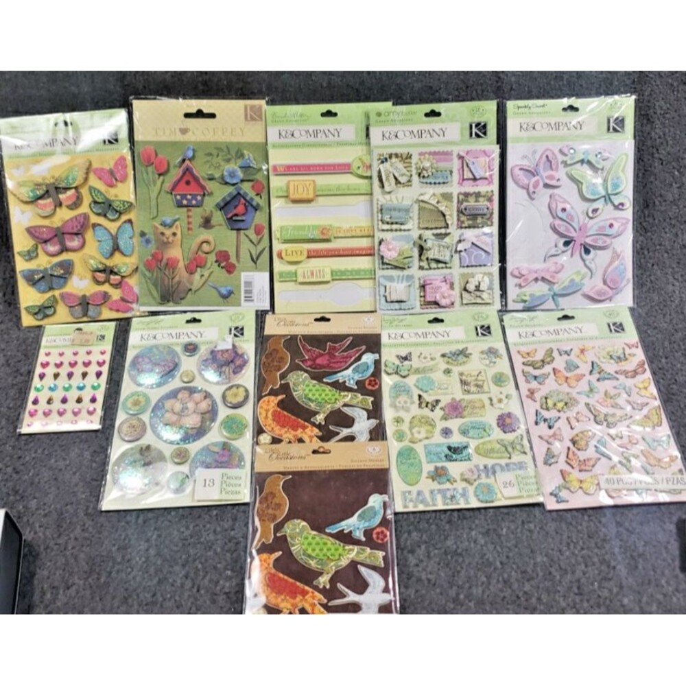 K & Company Butterflies Birds Stitched Words Gems Craft Stickers Embellishments